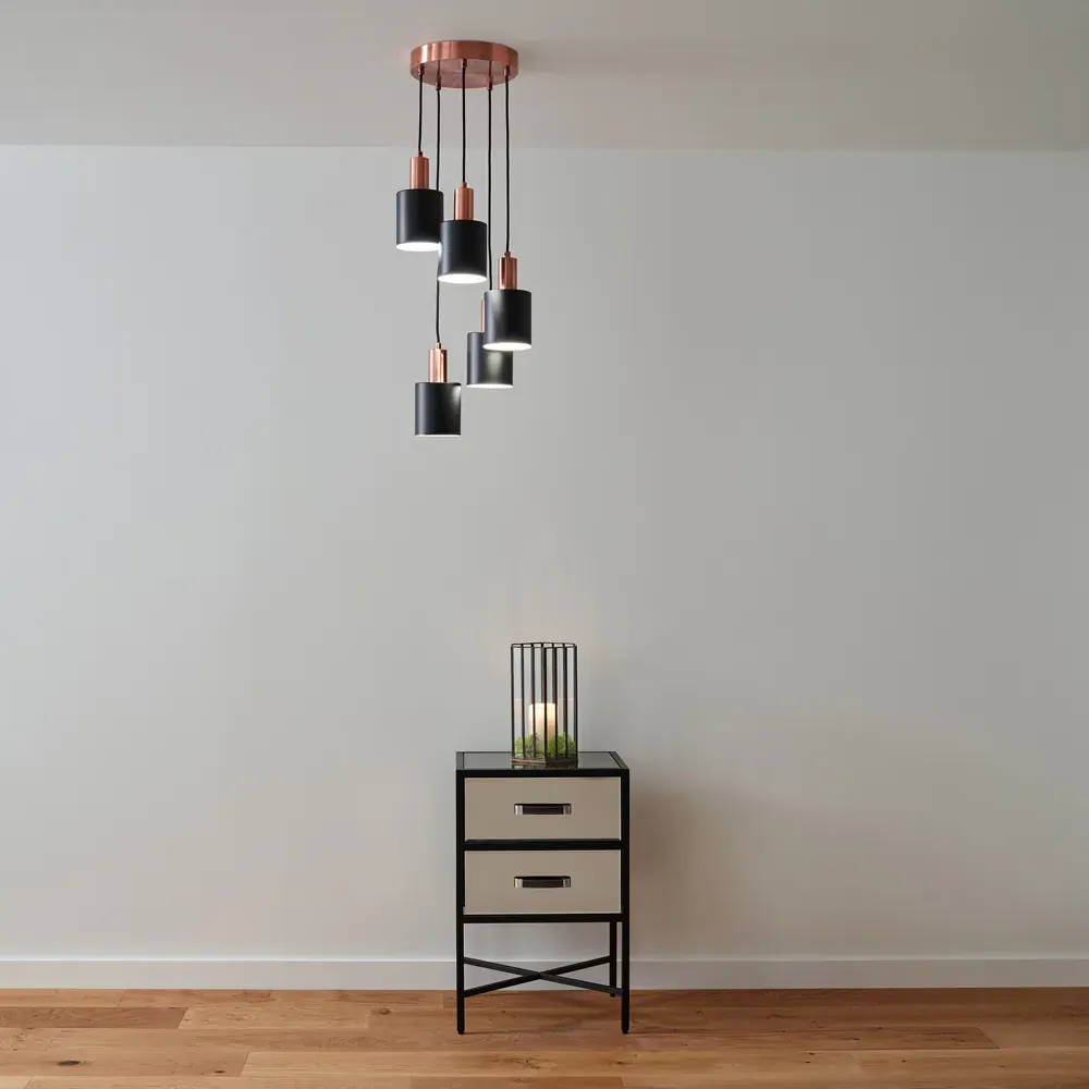 Biba 5 Drop Pendant Light - Black, Metal