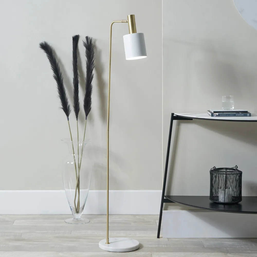 Biba Floor Lamp with Moveable Head - White, Marble