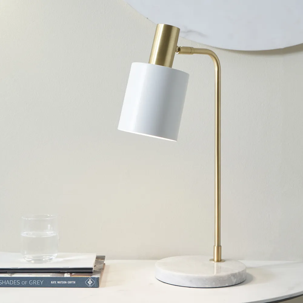 Biba Table Lamp with Moveable Head - White, Marble