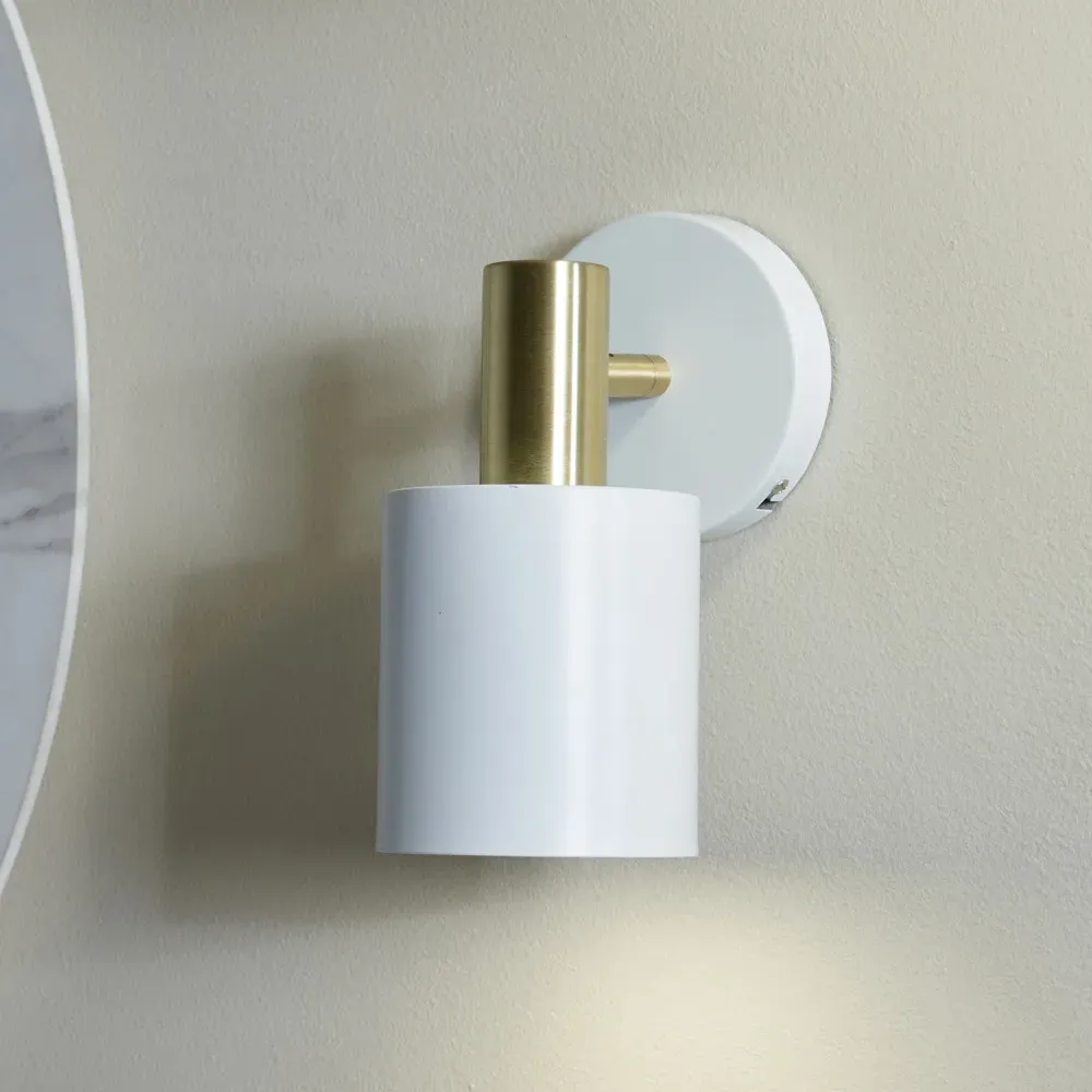 Biba Wall Light with Moveable Shade - White, Gold Metal