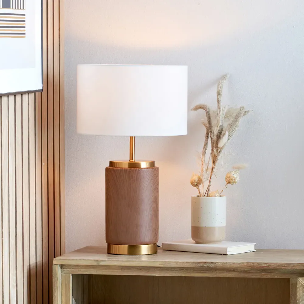 Carrara Wood Effect Ceramic Table Lamp - Brown