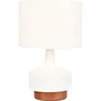 Elio Textured Ceramic Table Lamp - White, Wood Effect