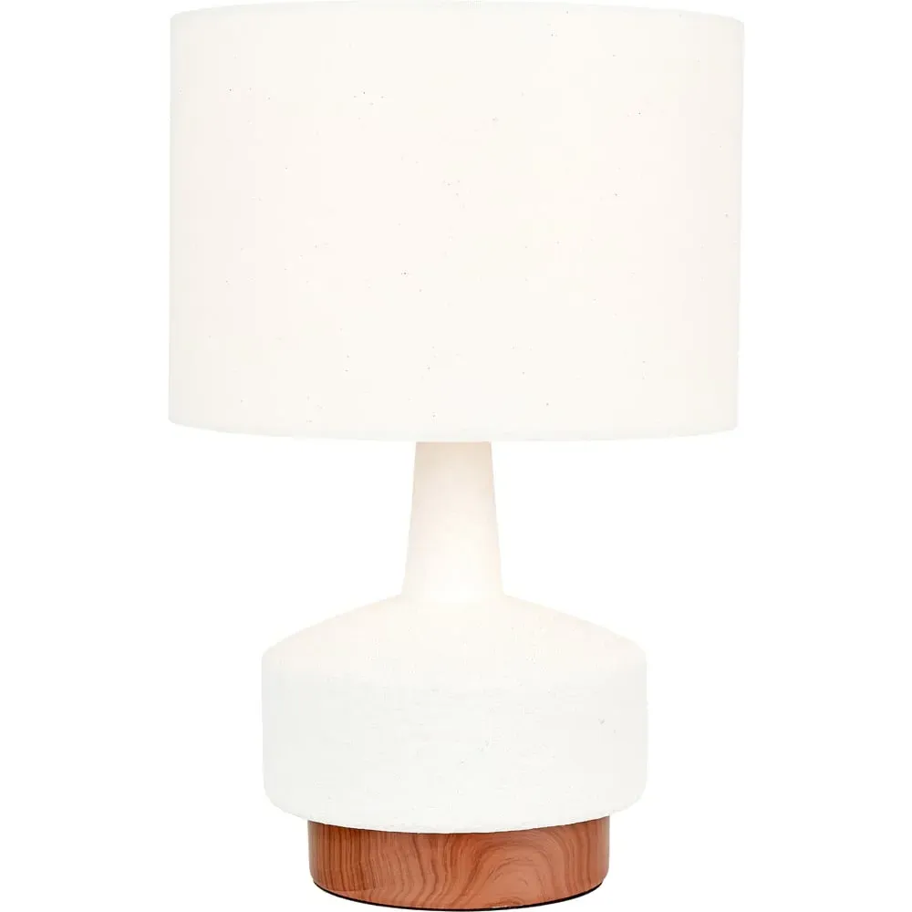 Elio Textured Ceramic Table Lamp - White, Wood Effect