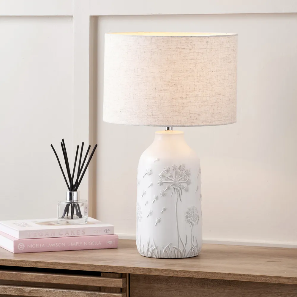 Flora Floral Ceramic Table Lamp - White