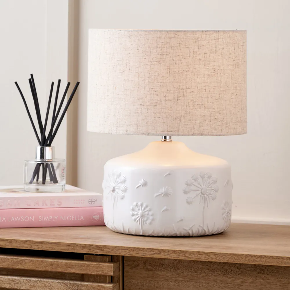 Flora Small Floral Ceramic Table Lamp - White
