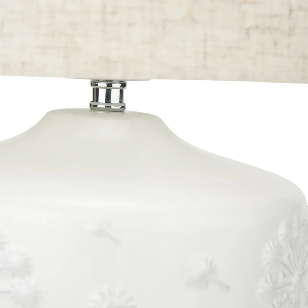Flora Small Floral Ceramic Table Lamp - White