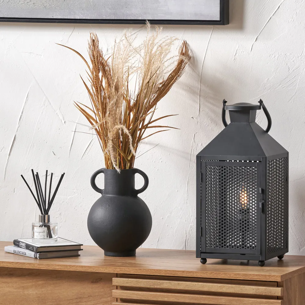 Folkstone Punched Lantern Table Lamp - Black, Metal