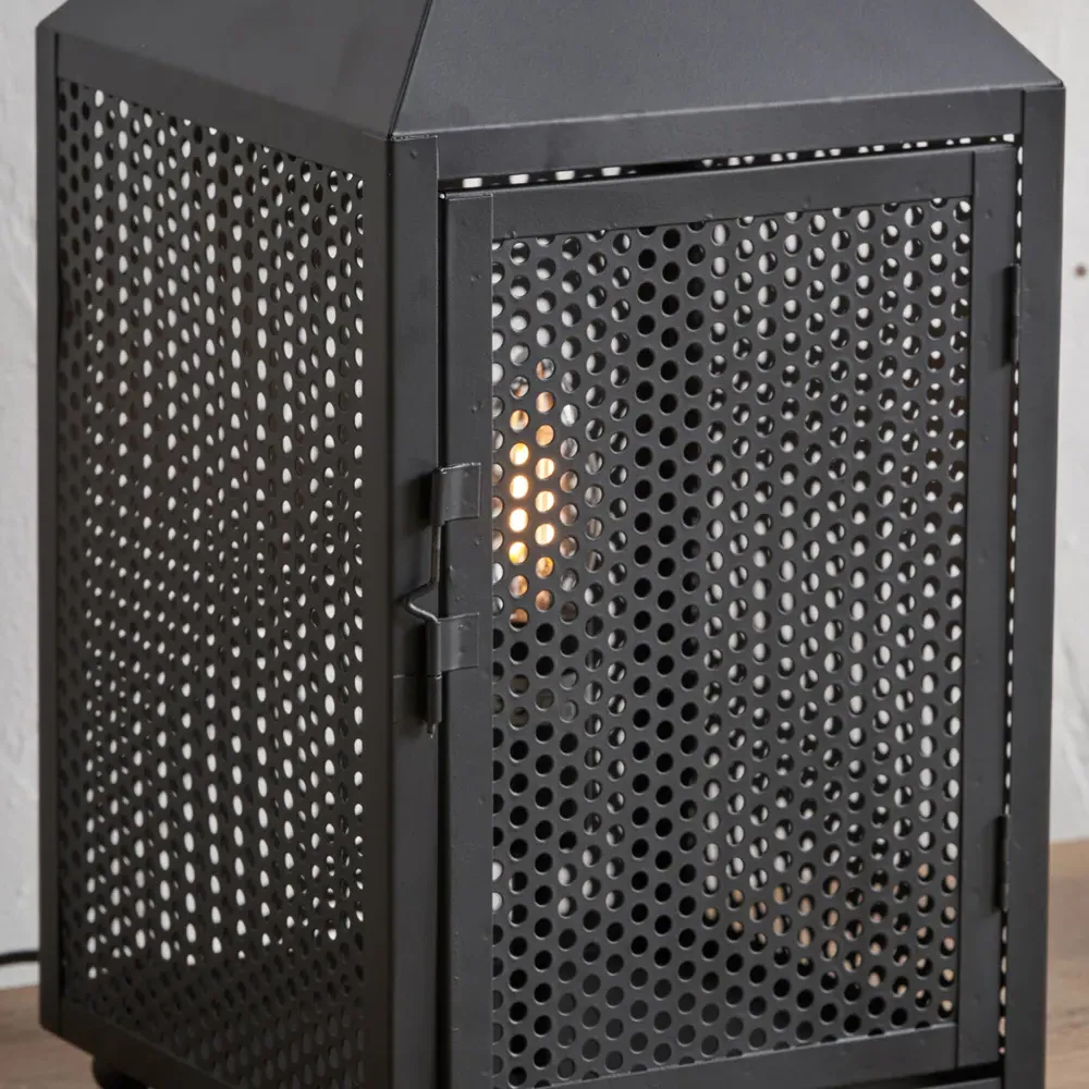 Folkstone Punched Lantern Table Lamp - Black, Metal