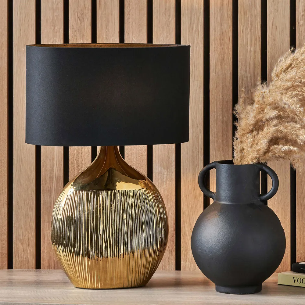 Gemini Etched Ceramic Table Lamp - Gold