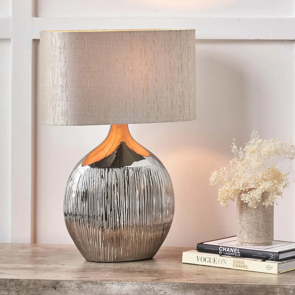 Gemini Etched Ceramic Table Lamp - Silver