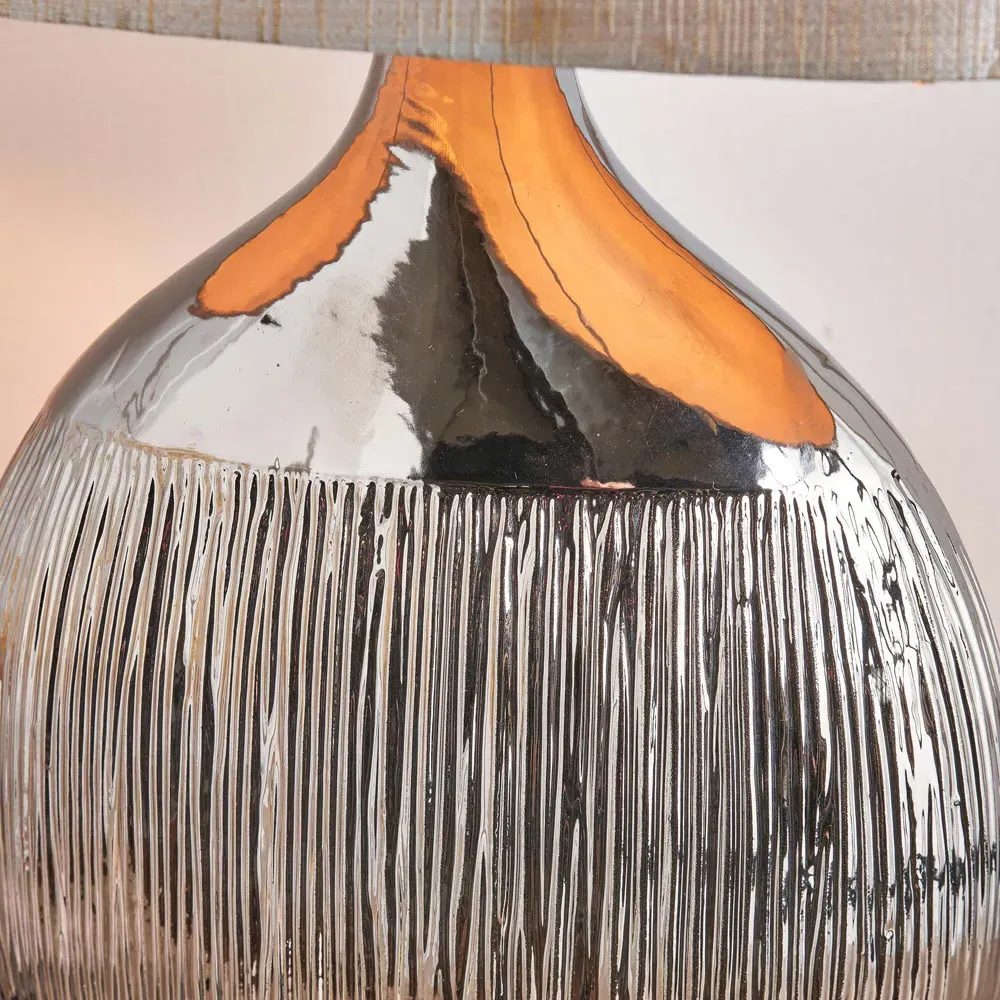 Gemini Etched Ceramic Table Lamp - Silver