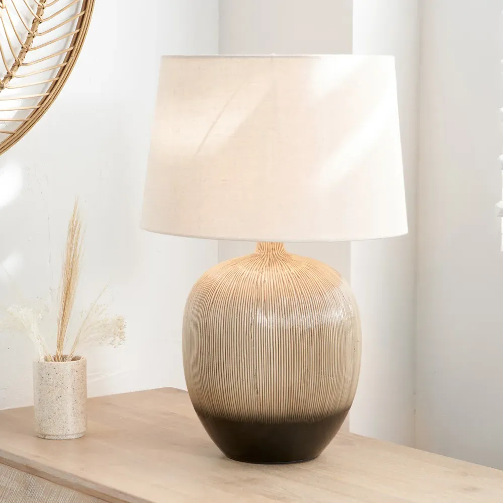 Greta Textured Ceramic Table Lamp - Brown