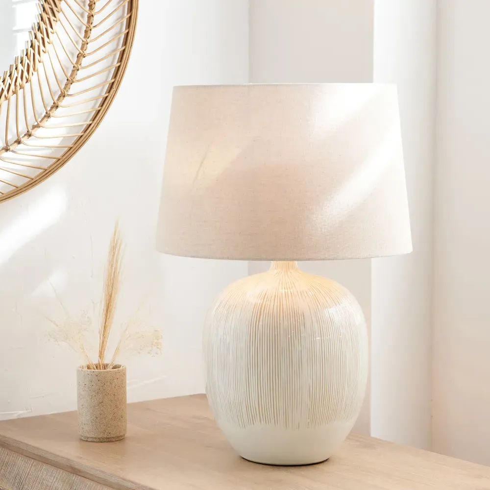 Greta Textured Ceramic Table Lamp - Natural