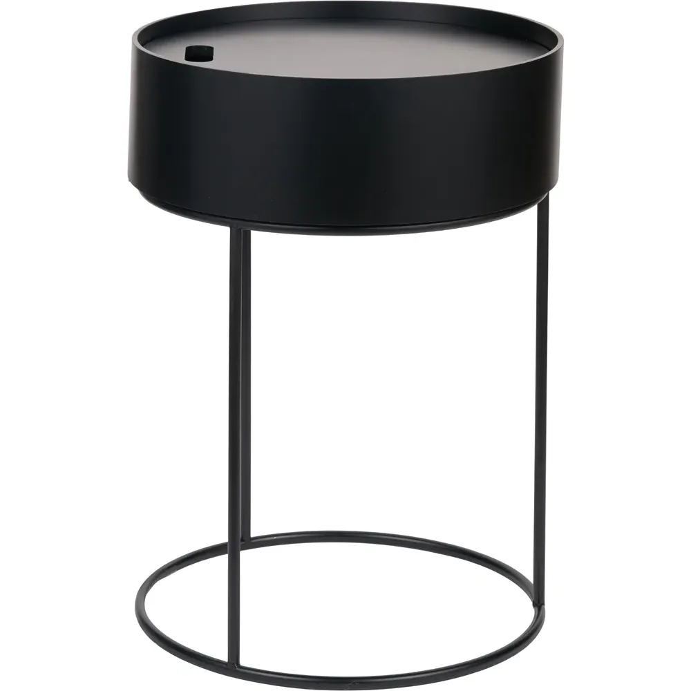 Hugo Storage Table with Black Metal Legs - Black, Wood Veneer
