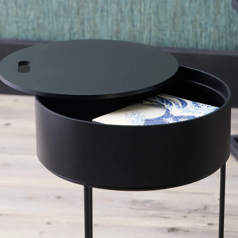 Hugo Storage Table with Black Metal Legs - Black, Wood Veneer