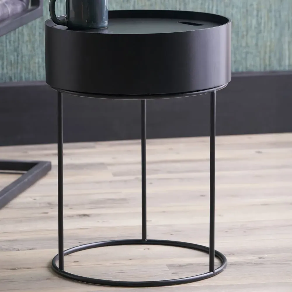 Hugo Storage Table with Black Metal Legs - Black, Wood Veneer image