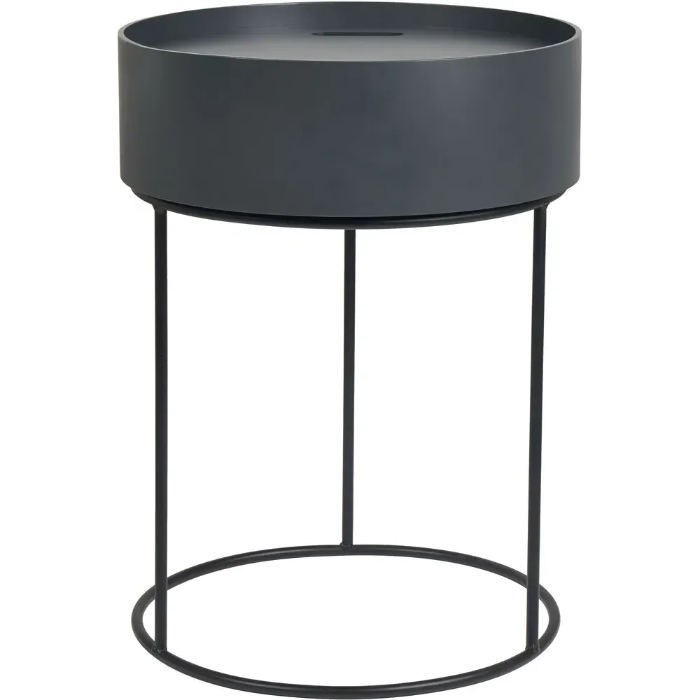 Hugo Storage Table with Black Metal Legs - Grey, Wood Veneer