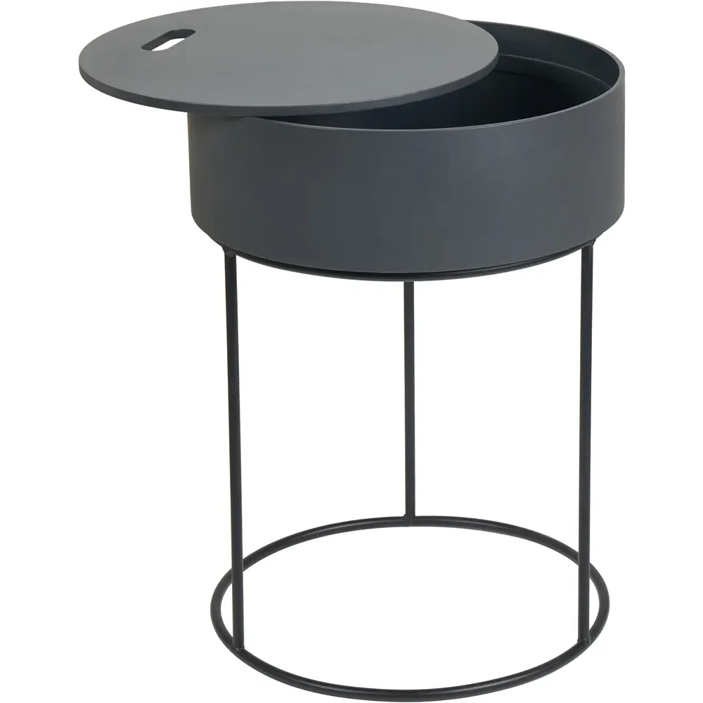 Hugo Storage Table with Black Metal Legs - Grey, Wood Veneer