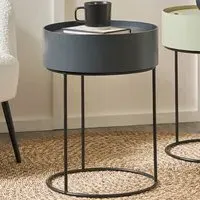 Hugo Storage Table with Black Metal Legs - Grey, Wood Veneer