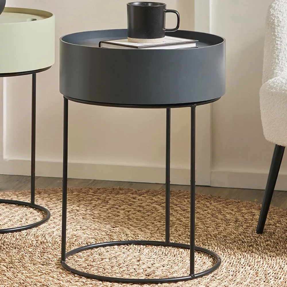 Hugo Storage Table with Black Metal Legs - Grey, Wood Veneer