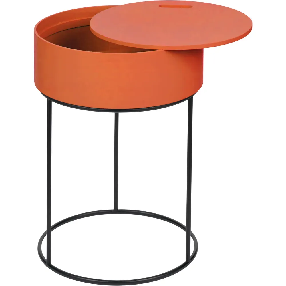 Hugo Storage Table with Black Metal Legs - Orange, Wood Veneer