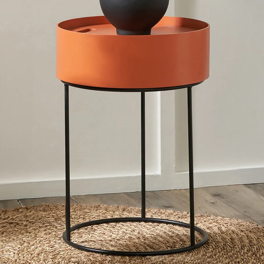 Hugo Storage Table with Black Metal Legs - Orange, Wood Veneer