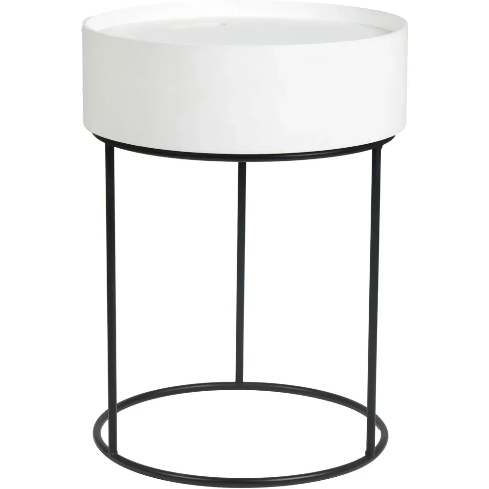 Hugo Storage Table with Black Metal Legs - White, Wood Veneer
