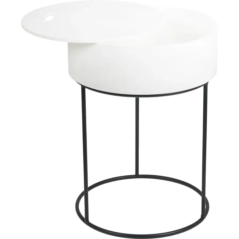 Hugo Storage Table with Black Metal Legs - White, Wood Veneer