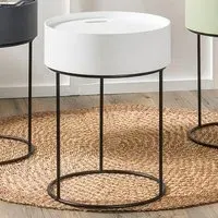 Hugo Storage Table with Black Metal Legs - White, Wood Veneer