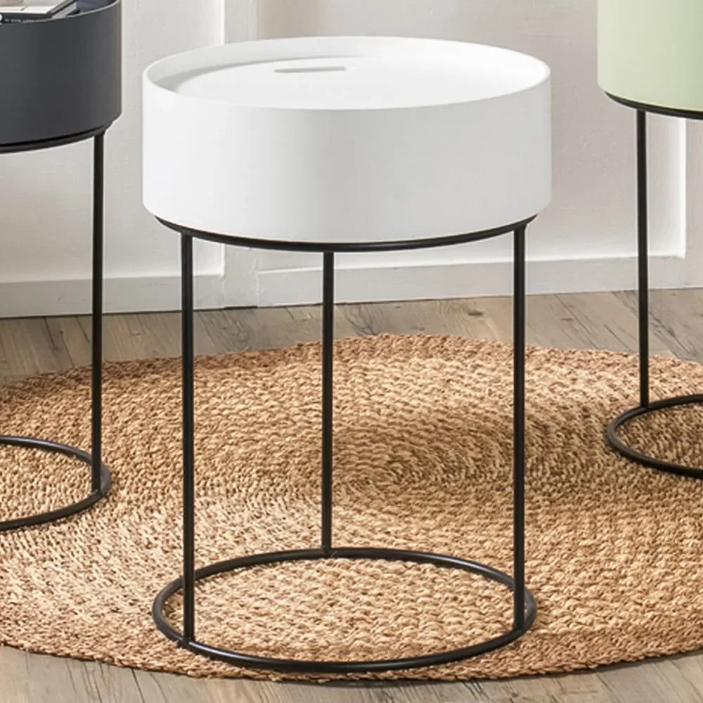 Hugo Storage Table with Black Metal Legs - White, Wood Veneer