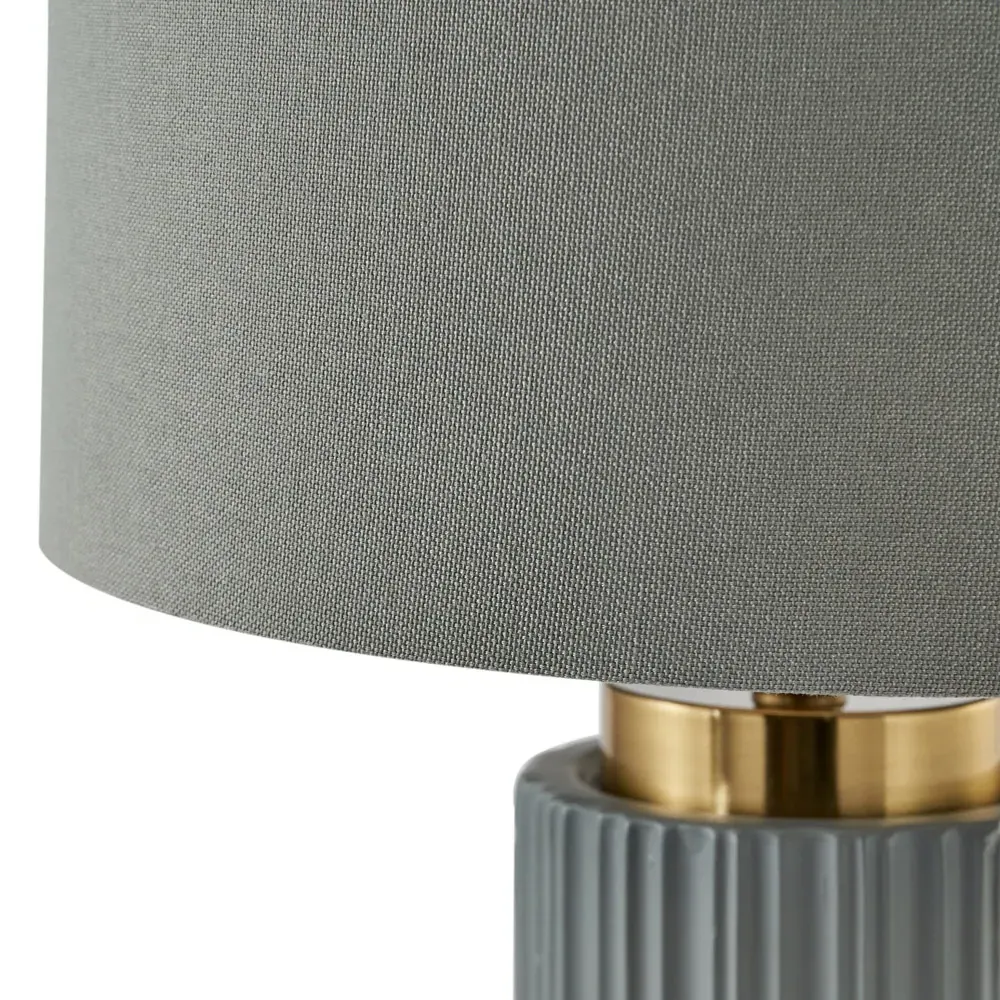 Ionic Textured Ceramic Table Lamp - Grey, Gold Metal