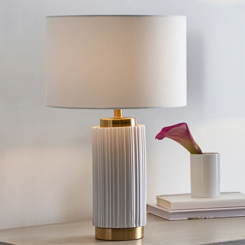 Ionic Textured Ceramic Table Lamp - White, Gold Metal