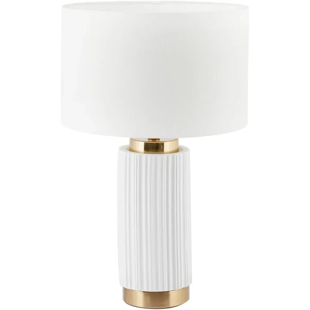 Ionic Textured Ceramic Table Lamp - White, Gold Metal