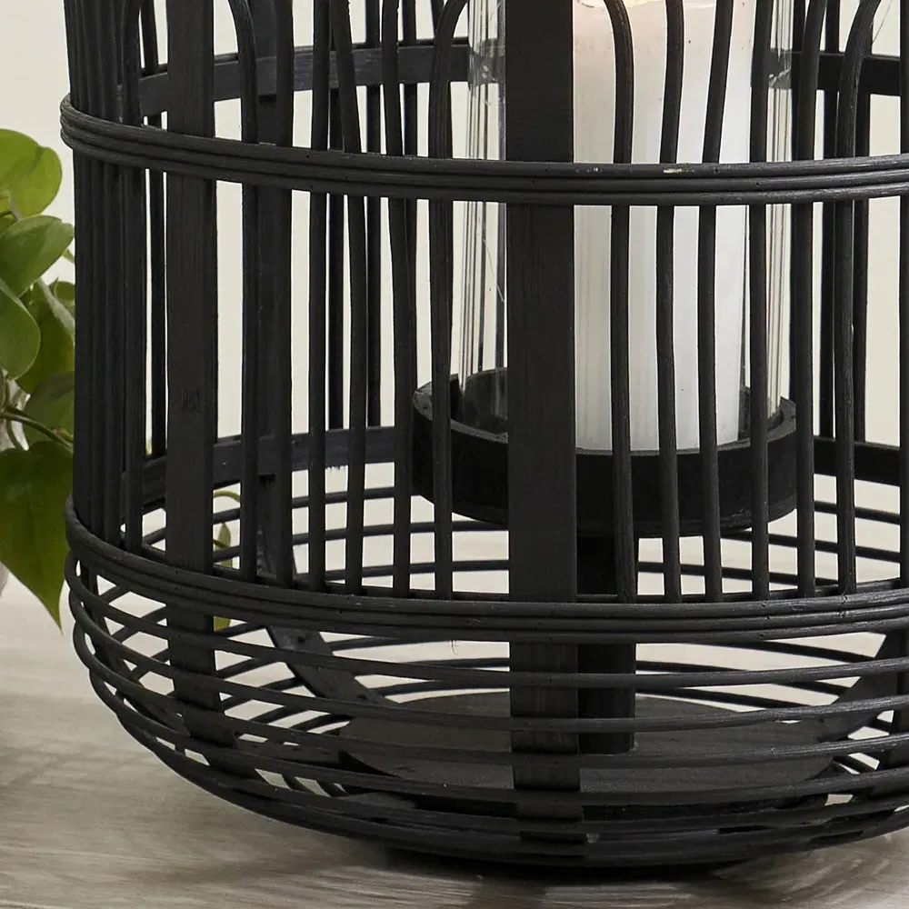 Large Bamboo and Glass Lantern - Black