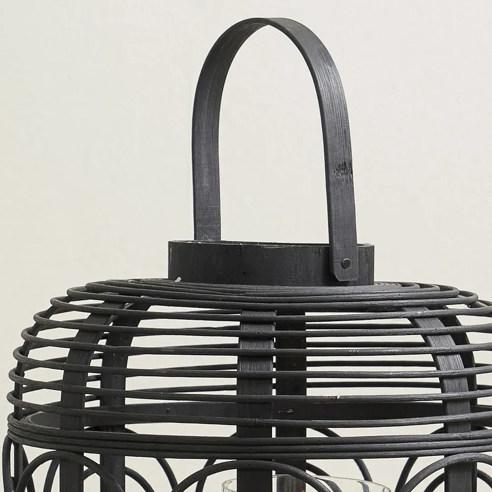 Large Bamboo and Glass Lantern - Black