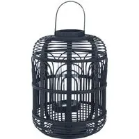 Large Bamboo and Glass Lantern - Black