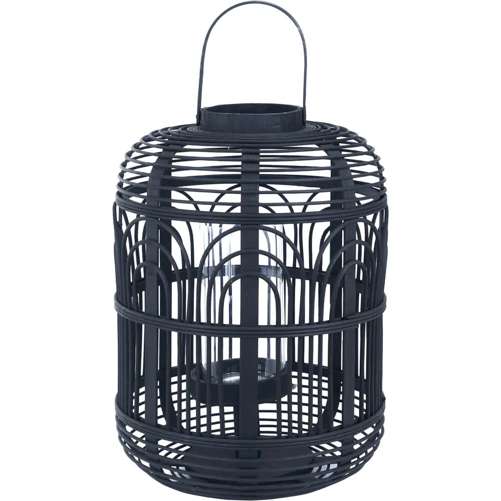Large Bamboo and Glass Lantern - Black
