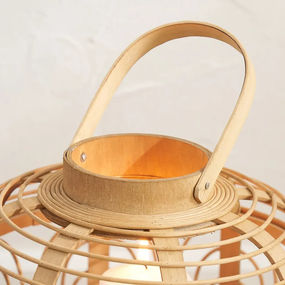 Large Bamboo and Glass Lantern - Brown