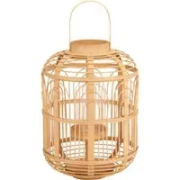 Large Bamboo and Glass Lantern - Brown