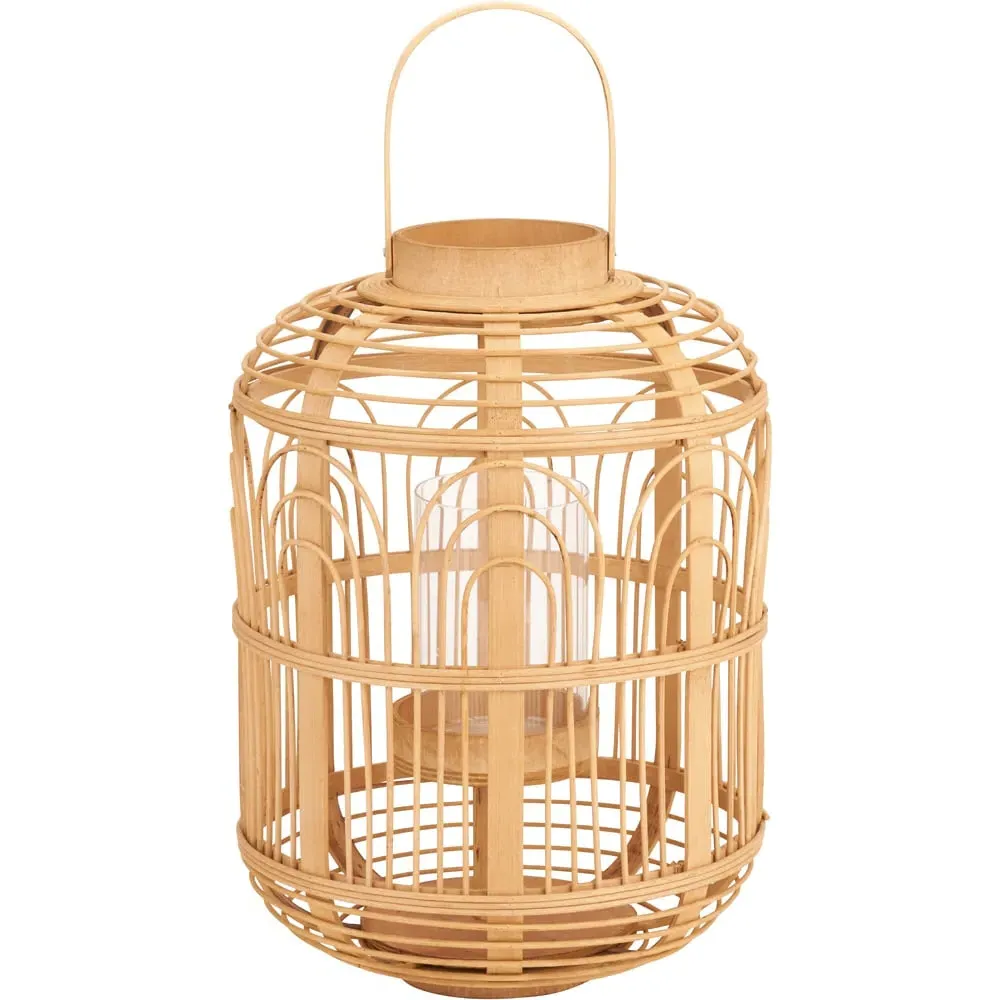 Large Bamboo and Glass Lantern - Brown