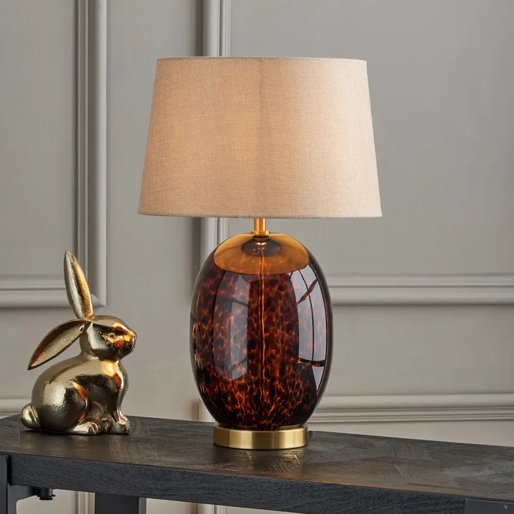 Lucien Tall Tortoiseshell Glass Table Lamp - Brown