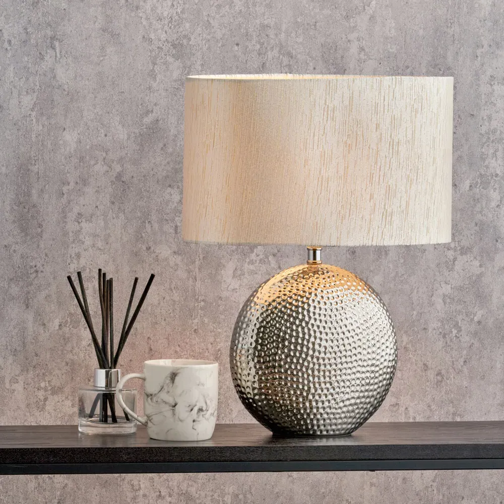 Mabel Dot Textured Ceramic Table Lamp - Silver
