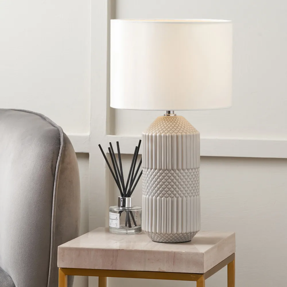 Meribel Tall Table Lamp - Grey, Ceramic