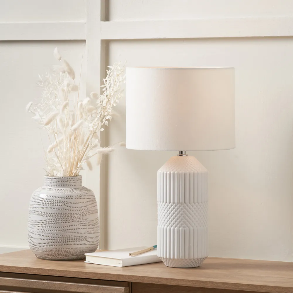 Meribel Tall Table Lamp - White, Ceramic