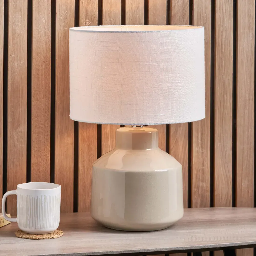 Nora Crackle Effect Table Lamp - Cream, Ceramic