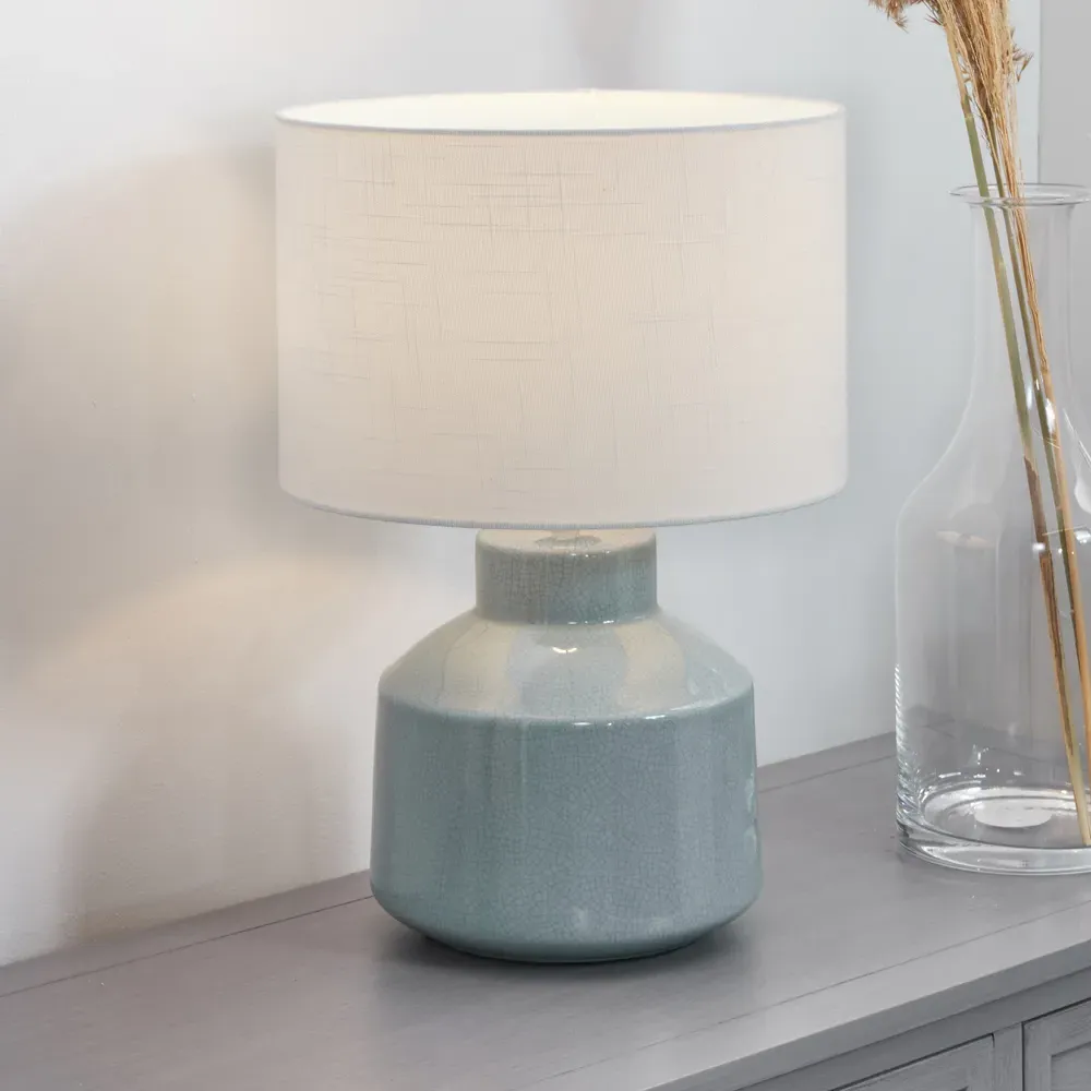 Nora Crackle Effect Table Lamp - Duck Egg Blue, Ceramic