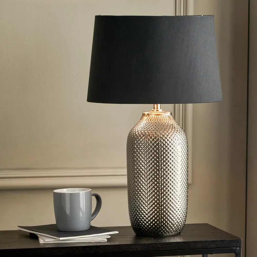 Nova Textured Ceramic Bottle Table Lamp - Silver