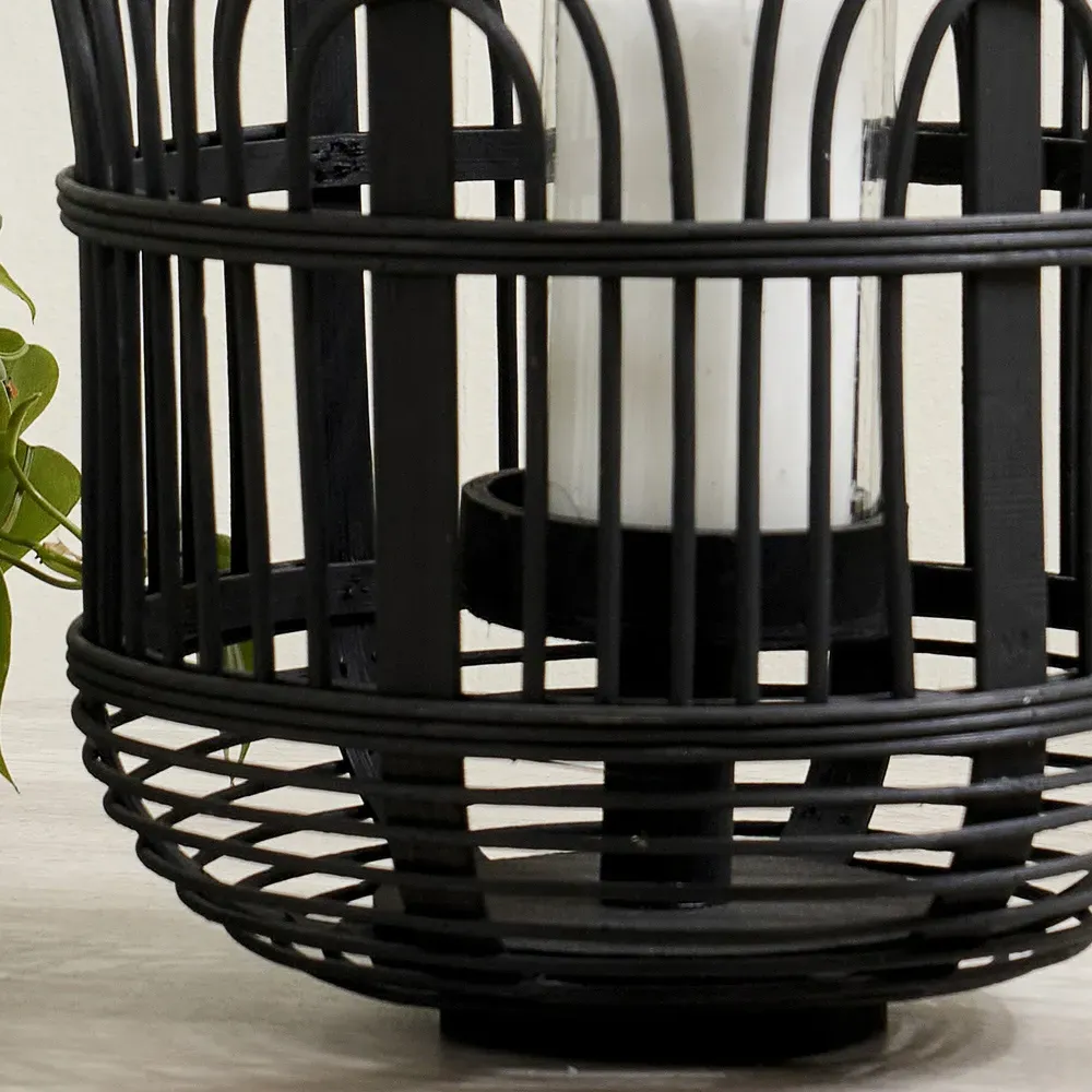Small Bamboo and Glass Lantern - Black