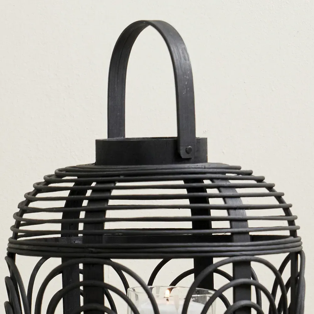 Small Bamboo and Glass Lantern - Black