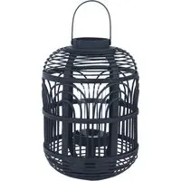 Small Bamboo and Glass Lantern - Black